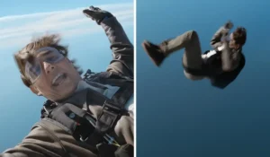 O ator Tom Cruise realizou um salto de paraquedas de uma aeronave em pleno