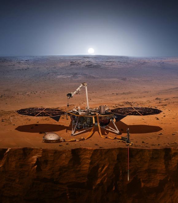 An artist’s impression of the InSight lander on Mars. Image credit: NASA / JPL-Caltech.